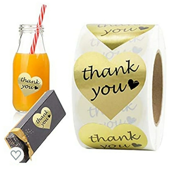 200 roll!! Premium foil "THANK YOU" large 1.5" heart labels - Picture 4 of 6